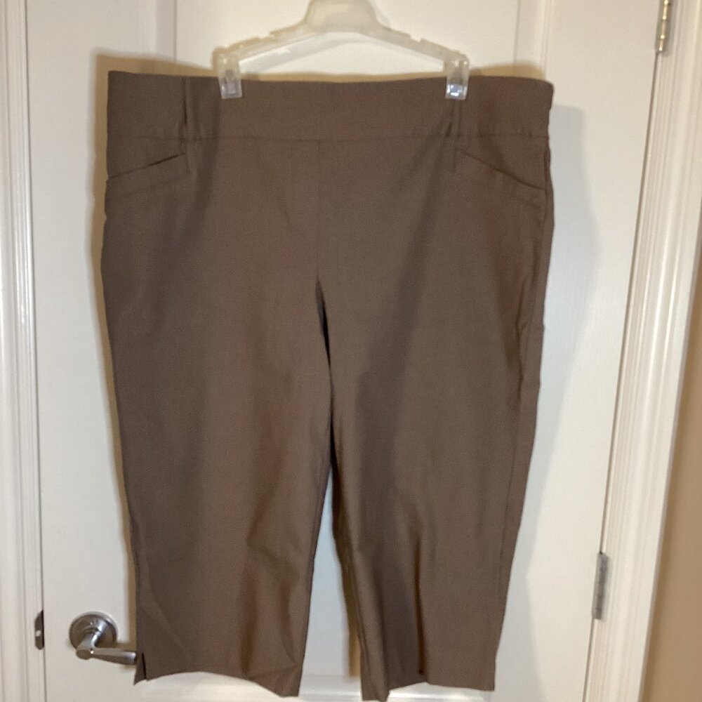 Penningtons Witty is Pretty Women's Cropped Brown Pants Stretchy Pull-On Size 22